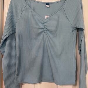Women's Light Blue V-Neck Top